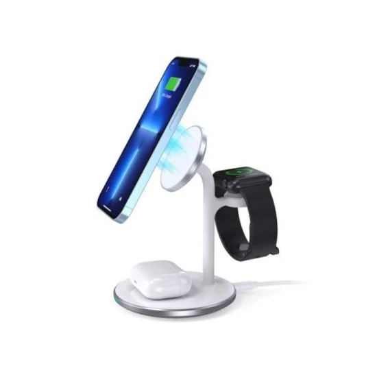 Choetech 3In1 Magnetic Wireless Charger Station For Iphone 12/13 Series,Airpods Pro With Iwatch Holder - White